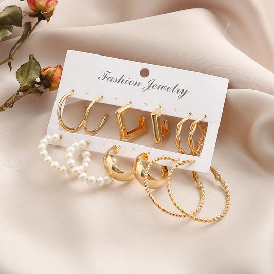 Gold Color Vintage Hoop Earrings Set