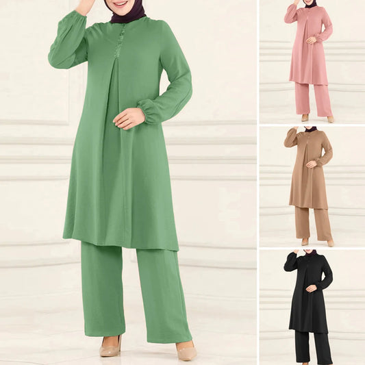 ZIMLING Fabrics Plain Clothes With Pants Ladies Suit Dress