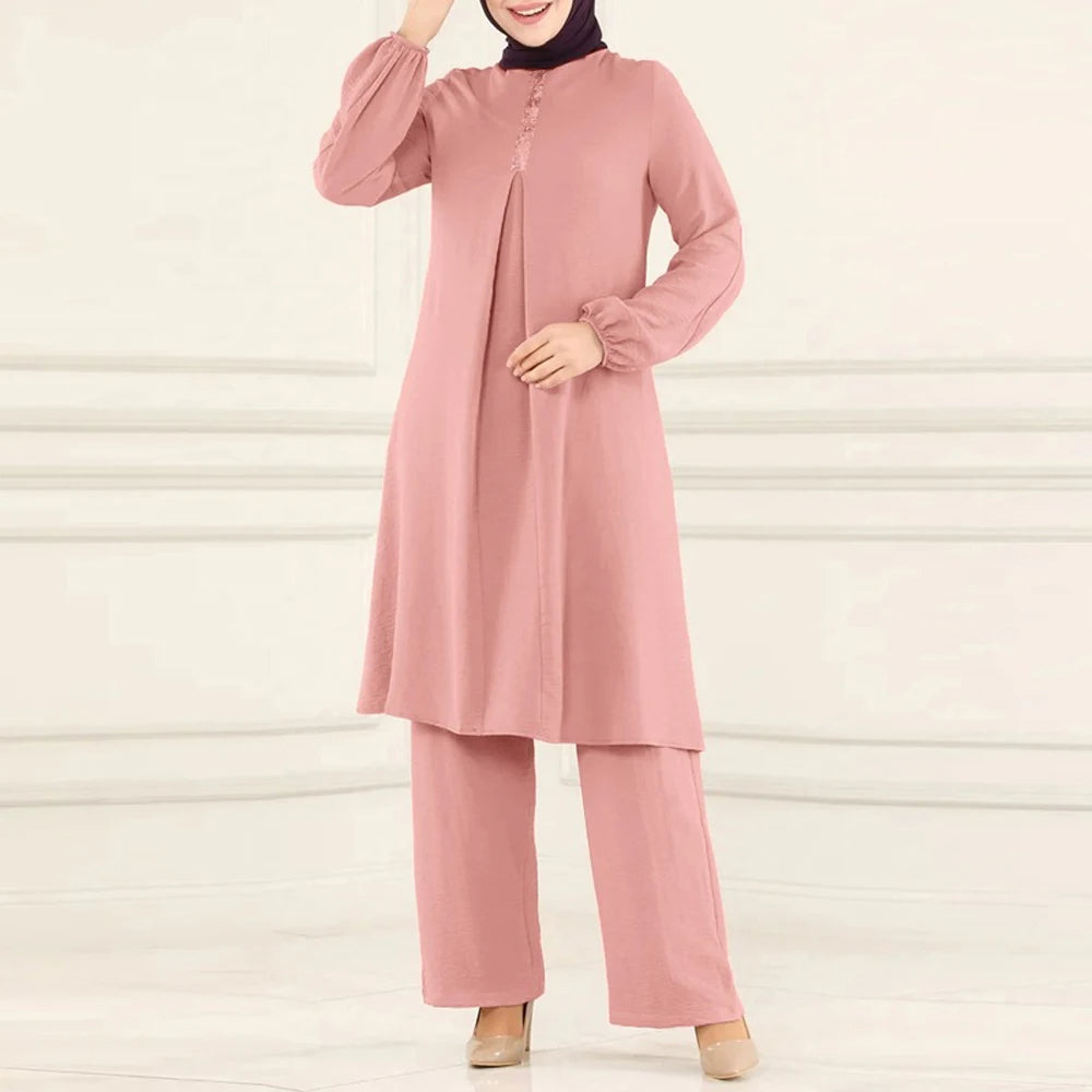 ZIMLING Fabrics Plain Clothes With Pants Ladies Suit Dress