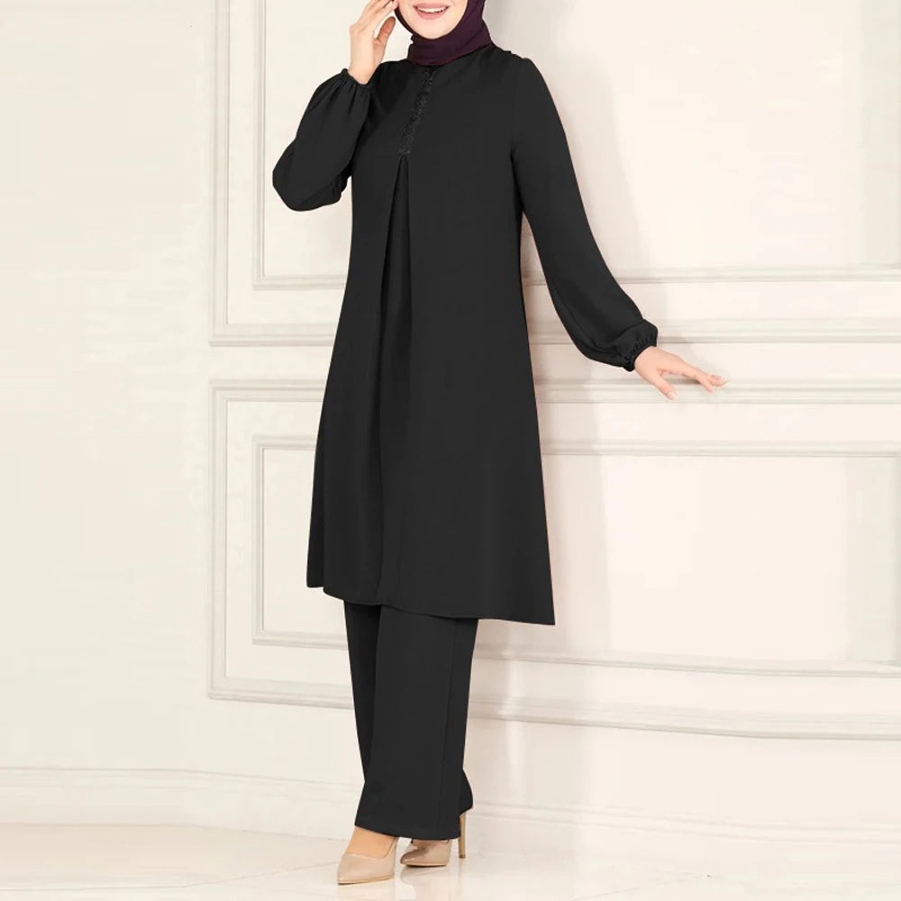 ZIMLING Fabrics Plain Clothes With Pants Ladies Suit Dress