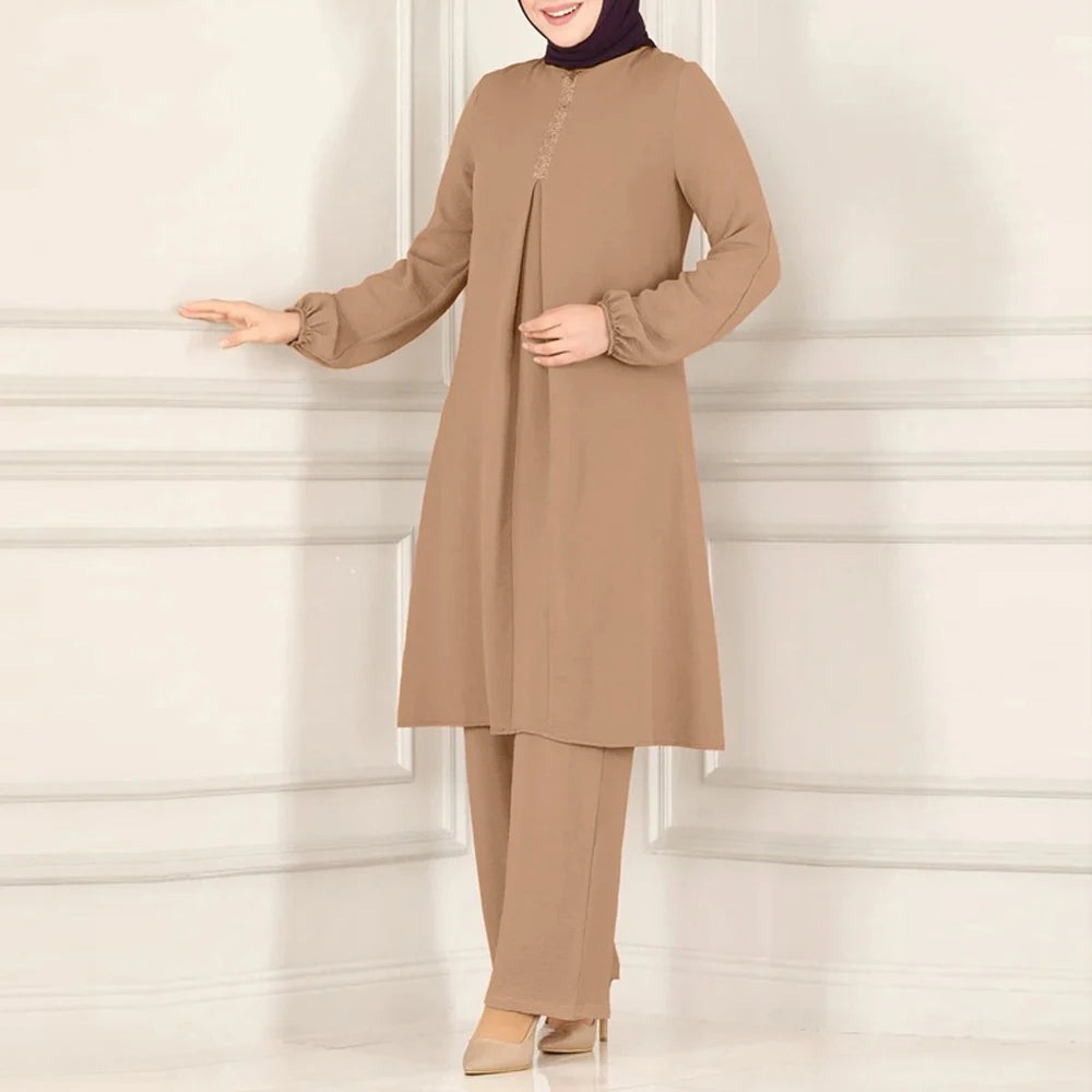 ZIMLING Fabrics Plain Clothes With Pants Ladies Suit Dress