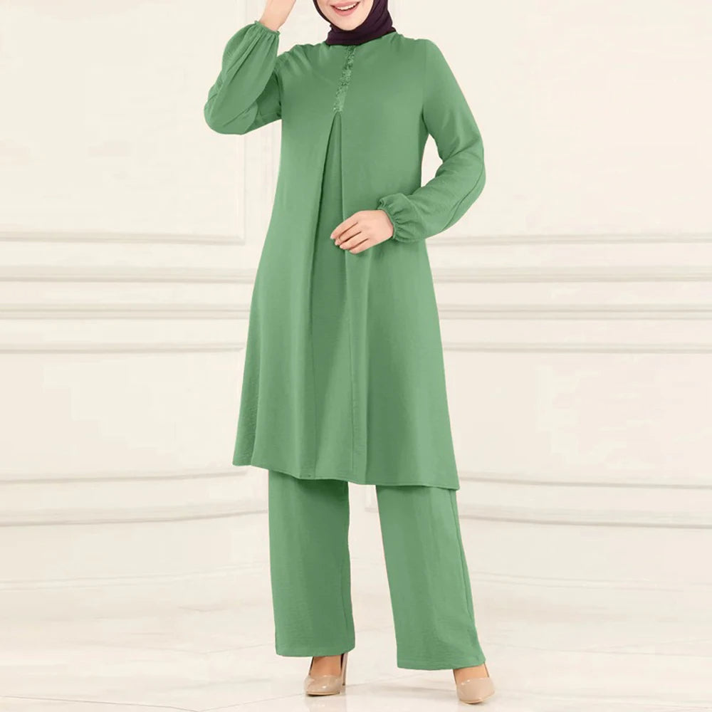 ZIMLING Fabrics Plain Clothes With Pants Ladies Suit Dress